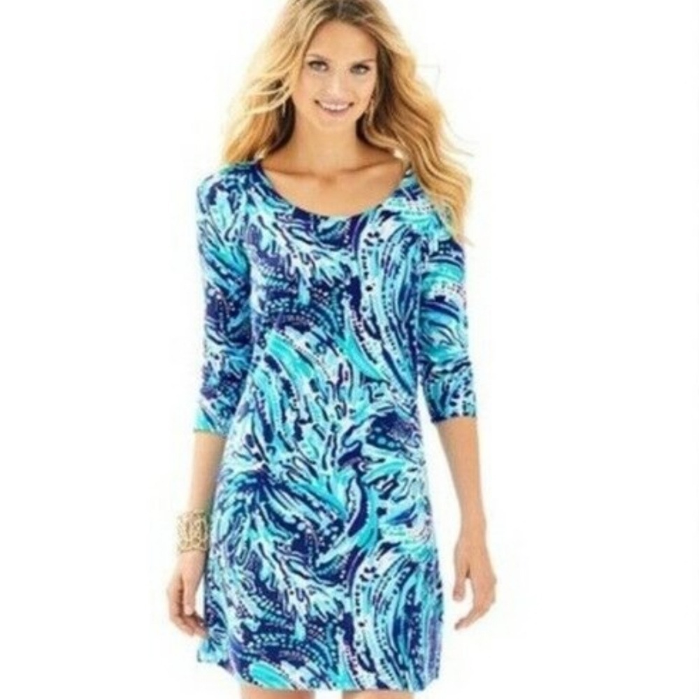 Lilly Pulitzer Sophie Dress Blue Turquoise Paisley 3/4 Sleeve Shift XXS 29437